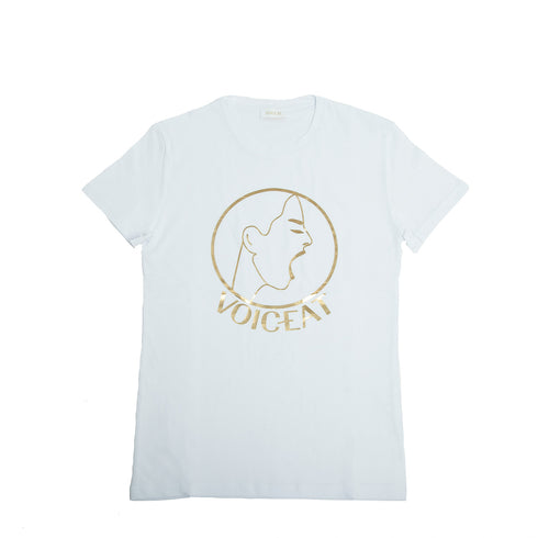 voiceat t-shirt bianco dettaglio gold logo
